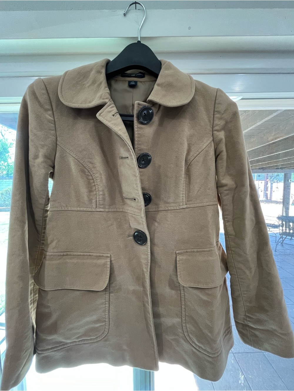 GAP Women's Camel Pea Coat with Large Buttons